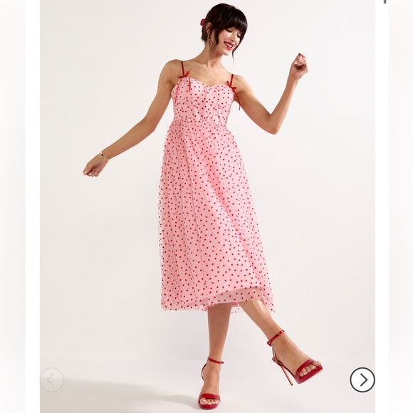 Francesca's Collections Dresses & Skirts - Francesca's dress medium Pink and Red Polka Dot Midi Dress coquette, milkmaid